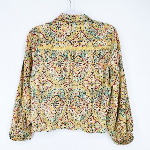 NWT Pilcro by Anthropologie Pintuck Peasant Blouse Yellow Floral Print XS - Picture 9 of 9